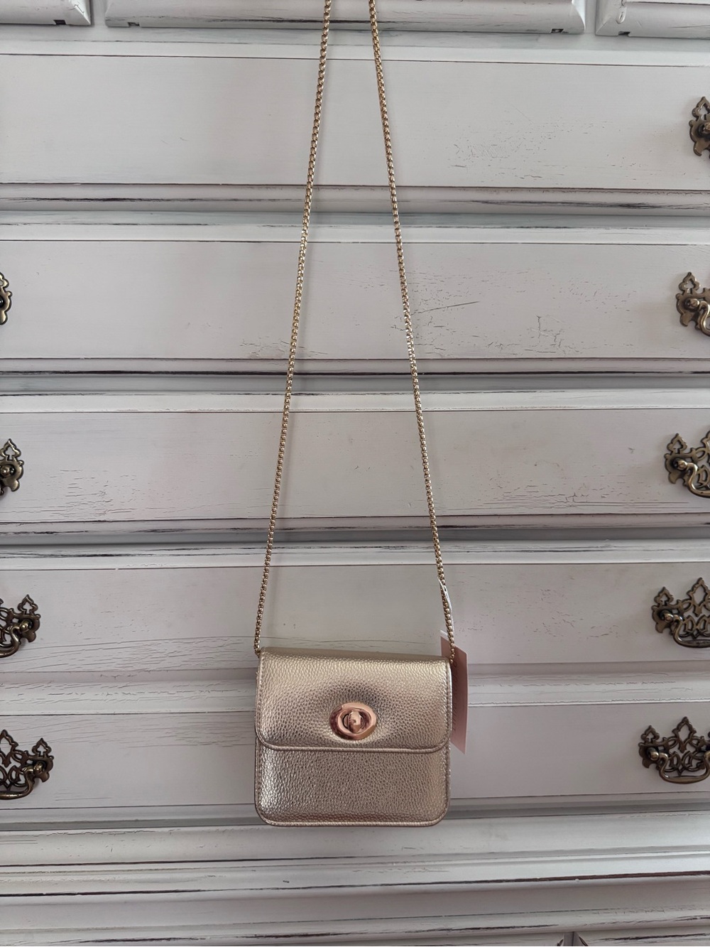 Perry White Metallic Rose Gold Crossbody Shoulder Bag